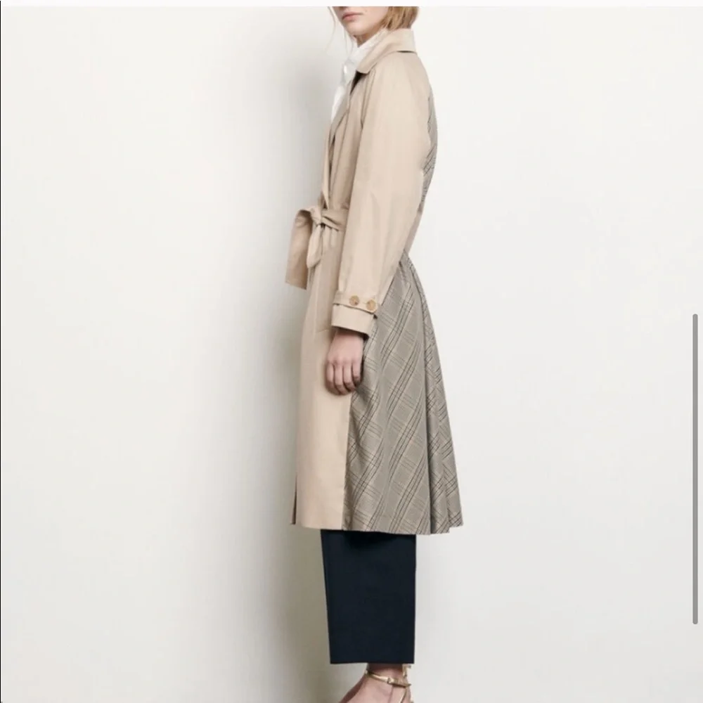 Sandro “Victory” Classic Trench Coat NWT with Plaid Back Detail Medium 40 - Picture 9 of 17